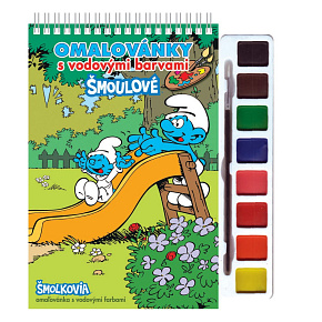 Omalovánky s vodovými farbami - blok A5 so špirálou + vodové farby "Šmolkovia 2" Omalovánky s vodovými farbami - blok A5 so špirálou + vodové farby "Šmolkovia 2"