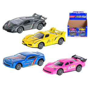 Auto športové 10cm 1:43 kov spätný chod 4druhy v krabičke 24ks v DBX