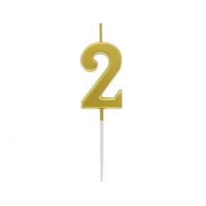 Sviečka tortová B&C - číslica "2" metalická zlatá 9,5 cm