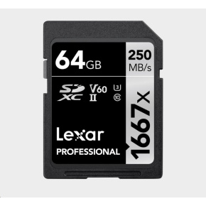Lexar SDXC Pro 1667X UHS-II U3 R250/W120 (V60) 64GB Lexar SDXC Pro 1667X UHS-II U3 R250/W120 (V60) 64GB
