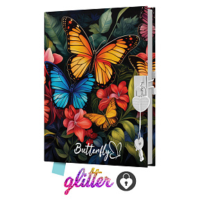 Pamätník JUNIOR 14x18 cm, 80 list. čistý so zámkom Butterfly - motýľ