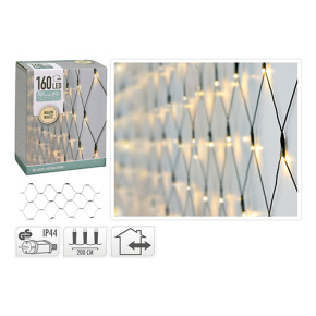 Svetelná reťaz - sieť 160 LED biela teplá, dĺžka 2x1 m, 230V (vonk. použitie) Svetelná reťaz - sieť 160 LED biela teplá, dĺžka 2x1 m, 230V (vonk. použitie)