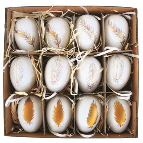 Vajíčko plastové so zlatým dekorom na zavesenie 6 cm (mix /cena 1ks)