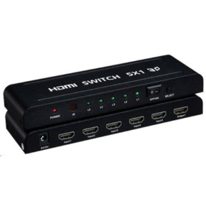 PREMIUMCORD HDMI prepínač 5:1 kovový s diaľkovým ovládaním a napájacím adaptérom