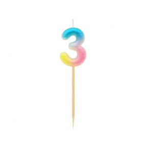 Sviečka tortová - číslica "3" pastel ombre 11 cm