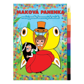 Omaľovanka Maková bábika - maľuj podľa farebných bodiek + maxi voskovka