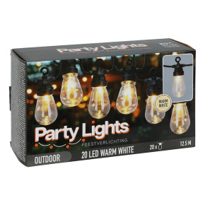 Párty osvetlenie - reťaz 20 LED žiaroviek, teplá biela, dĺžka 12,5 m