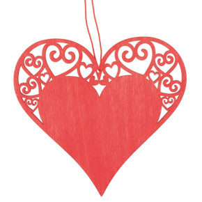 Srdce drevené na zavesenie 10 cm, červené