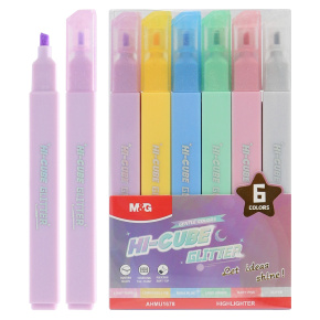 Zvýrazňovač M&G HI-CUBE Glitter - sada 6 ks jemných farieb Zvýrazňovač M&G HI-CUBE Glitter - sada 6 ks jemných farieb