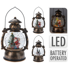 Lampáš vianočný, snežná guľa s LED svetlom, 21 cm (mix 2 dizajnov)