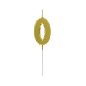 Sviečka tortová B&C - číslica "0" metalická zlatá 9,5 cm