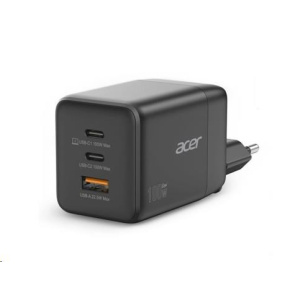 ACER Adaptér 100W GaN charger, 3porty: 2x USB-C + 1x USB-A ports, EU a UK zástrčka, textilní obal, black ACER Adaptér 100W GaN charger, 3porty: 2x USB-C + 1x USB-A ports, EU a UK zástrčka, textilní obal, black