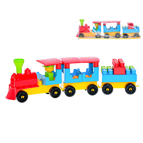Stavebnice vláčik sa dvoma vagónmi s nálepkami