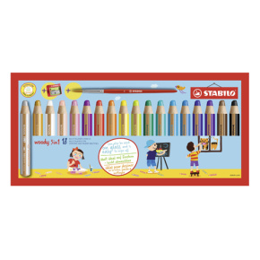 Pastelky STABILO woody 3 v 1 - farbička, vodovka, voskovka - 18 ks + strúhadlo a štetec