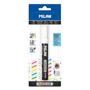 Popisovač MILAN FLUOGLASS blister - biely