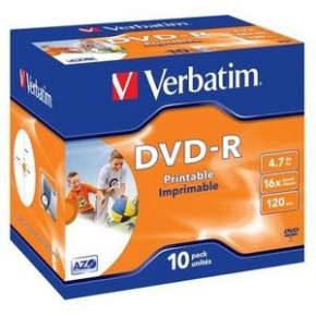 VERBATIM DVD-R (balenie 10 ks)Tlačiteľné/16x/4.7 GB/šperk VERBATIM DVD-R (balenie 10 ks)Tlačiteľné/16x/4.7 GB/šperk