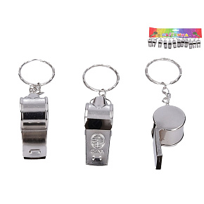 Píšťalka prívesok na kľúče 4,5cm kov 12ks na karte
