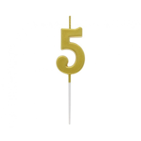 Sviečka tortová B&C - číslica "5" metalická zlatá 9,5 cm