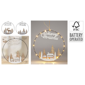 Kruh Merry Christmas s LED svetlom 40 cm (2 dizajny) biela farba Kruh Merry Christmas s LED svetlom 40 cm (2 dizajny) biela farba