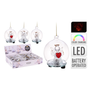 Anjel v sklenenej guli 7,5 cm s LED svetlom (3 varianty /cena 1ks) Anjel v sklenenej guli 7,5 cm s LED svetlom (3 varianty /cena 1ks)