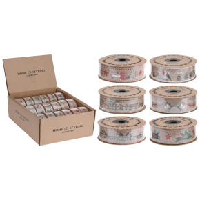 Dekoračná stuha 25x5000 mm jutová s potlačou (mix 6 vzorov, cena /1 ks) Dekoračná stuha 25x5000 mm jutová s potlačou (mix 6 vzorov, cena /1 ks)