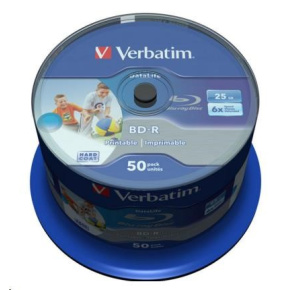 VERBATIM BD-R SL Datalife (50-pack)Blu-Ray/Spindle/6x/25GB Wide Printable