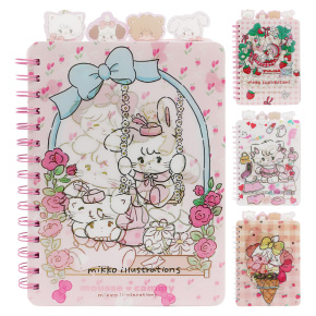 Detský zápisník so špirálou a plastovými záložkami, 120 listov - Rabbit/Cat (mix dizajnov)