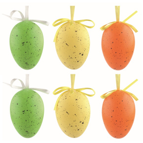 Veľkonočné vajcia plastové Kropenaté farebné 6 cm na zavesenie, 6 ks v sáčku