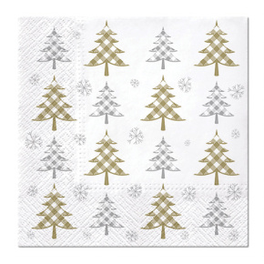 Obrúsky PAW L 33x33cm Christmas Tree Check (gold and silver) Obrúsky PAW L 33x33cm Christmas Tree Check (gold and silver)