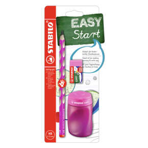 Školský set pre pravákov - ceruzka STABILO EASYgraph v ružovej farbe + guma a strúhadlo Školský set pre pravákov - ceruzka STABILO EASYgraph v ružovej farbe + guma a strúhadlo