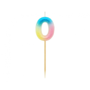 Sviečka tortová - číslica "0" pastel ombre 11 cm