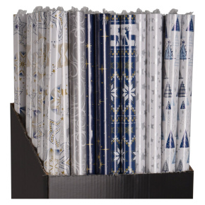 Darčekový baliaci papier vianočný v rolke 70x200 cm (6 motívov) modrý /strieborný