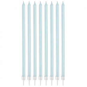 Sviečka tortová - svetlomodrá perleťová 15,5 x 0,44 cm (8 ks)