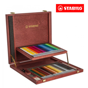 Pastelky STABILO CarbOthello - pastelová krieda v drevenej ceruzke -drevený kufrík,  60 ks