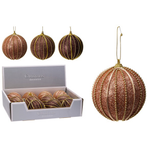 Vianočná guľa 80 mm glitrovaná, dekorovaná gorálkami (mix 3 farieb, cena /1 ks) Vianočná guľa 80 mm glitrovaná, dekorovaná gorálkami (mix 3 farieb, cena /1 ks)