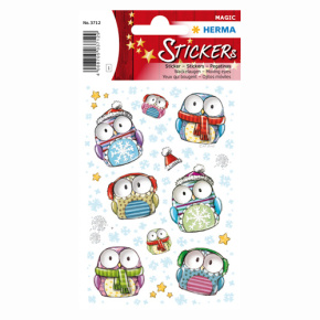 Vianočné nálepky Magic PVC Sovy v zime s pohyblivými očami Vianočné nálepky Magic PVC Sovy v zime s pohyblivými očami