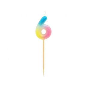 Sviečka tortová - číslica "6" pastel ombre 11 cm