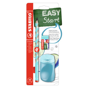 Školský set pre pravákov - ceruzka STABILO EASYgraph v modrej farbe + guma a strúhadlo Školský set pre pravákov - ceruzka STABILO EASYgraph v modrej farbe + guma a strúhadlo