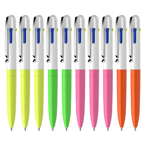Pero guľôčkové Schneider Take 4 Neon, náplň M - 4 farebná náplň (mix 10 ks /cena 1bal.)